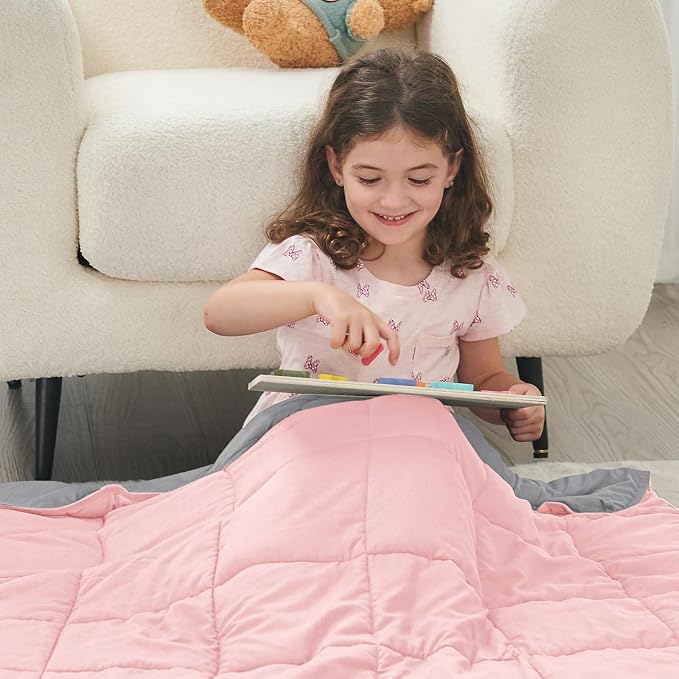 yescool Weighted Blanket (10 lbs, 41" x 60", Pink & Grey) Cooling Heavy Blanket, Perfect for 90-110 lbs, Breathable Throw Blanket Gifts with Premium Glass Bead, Machine Washable