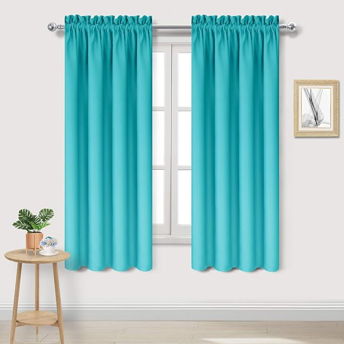DWCN Blackout Curtains for Bedroom Living Room 38 x 63 Inch Long Turquoise | 2 Panels Set, Room Darkening, Thermal Insulated, Light Blocking, Rod Pocket Drapes, Noise Reducing Window Treatments