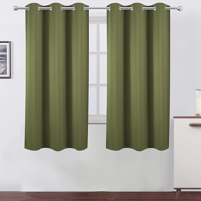 Olive Green Thermal Blackout Curtains/38 x 63 Inch/Set of 2 Panels Room Darkening Curtains for Bedroom