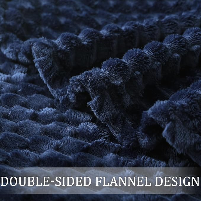 Exclusivo Mezcla 3D Fleece Twin Size Blanket for Bed, Navy Blue | Extra Soft Fuzzy Plush Lightweight Bed Blankets, Cozy Fluffy Decorative Blankets for All Seasons, 60x80 Inches
