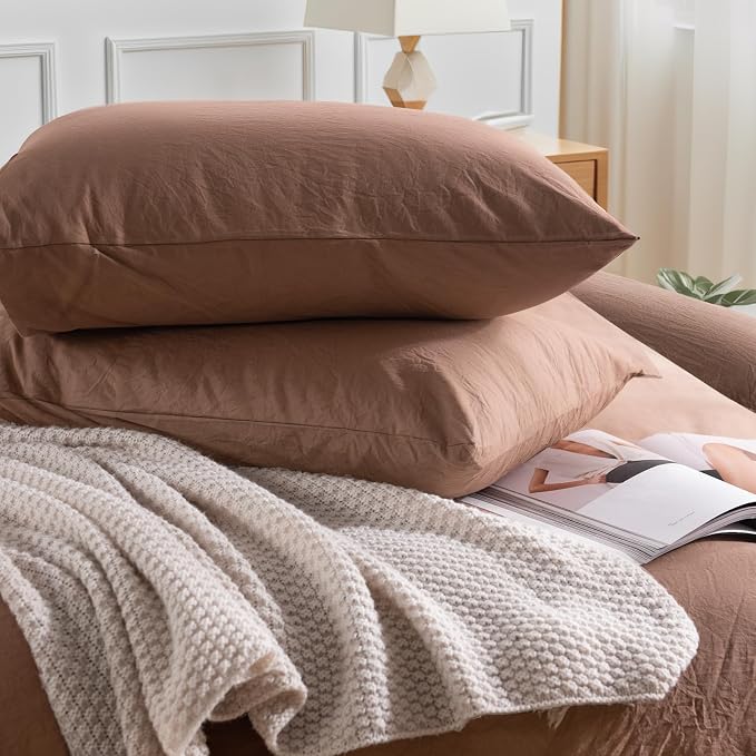 NEXHOME PRO Duvet Cover Set King 100% Washed Cotton Linen-Like Texture, Comfortable & Breathable, Home Bedding Set (No Comforter) 10490N