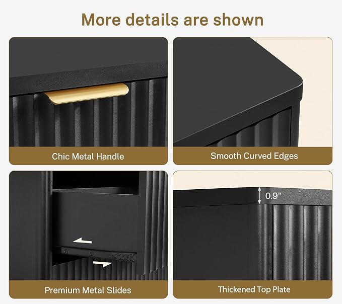 Fluted Dresser for Bedroom with 9 Drawers, 63" Wide Modern Chest of Drawers with Metal Handle & Curved Profile Design, Wood Closet Clothes Storage Organizer for Living Room, Hallway, Black