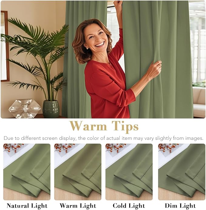 H.VERSAILTEX Blackout Curtains for Living Room Thermal Insulated Window Treatment Panels Room Darkening Blackout Drapes Back Tab/Rod Pocket Bedroom Draperies, 52 x 90 Inch, Sage, 2 Panels