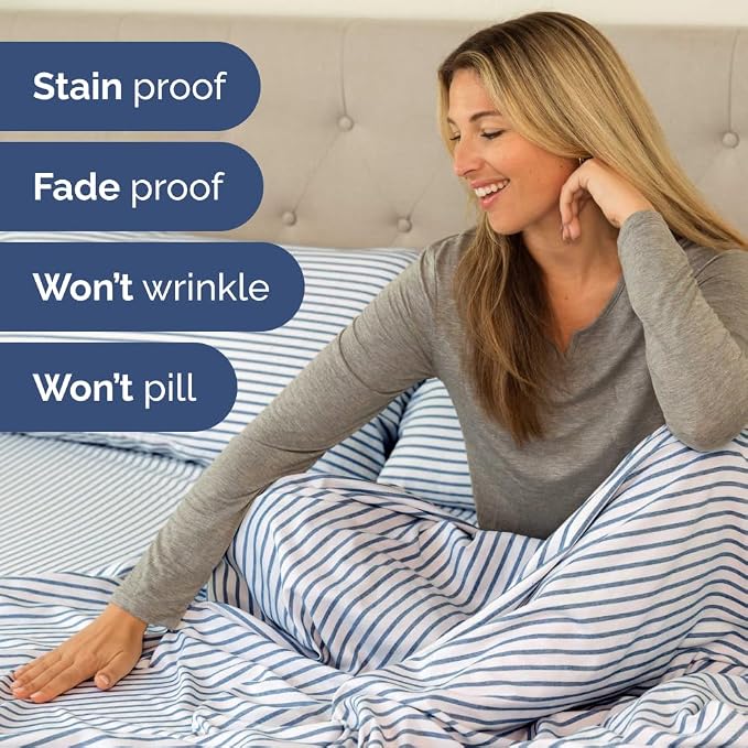 Flex Top Split Head King 4 Piece Sheet Set - Soft & Cooling - Blue Stripes | Cooling Bed Sheets Set, Hotel Luxury Bedding for Women & Men with Deep Pockets, Wrinkle Free & Fade Resistant, Oeko-Tex