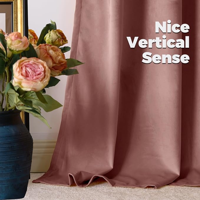 BGment Dusty Rose Pink Velvet Blackout Curtains 84 Inches for Living Room | Soundproof, Thermal Insulated, Room Darkening, Noise Reducing, Energy Saving, Back Tab Rod Pocket, 2 Panels, 60 x 84 Inch