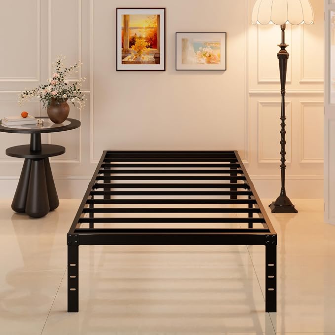 Maenizi Heavy Duty Twin Bed Frame 14 Inch Metal Support Up to 2500 lbs | Platform Bed Frame Twin No Box Spring Needed, Easy Assembly, Noise Free, Black