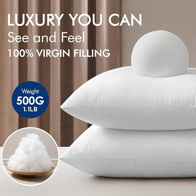 MIULEE 14x14 Inch Pillow Inserts Pack of 4-100% Cotton Cover | White Throw Pillow with 100% Virgin Microfiber for Bed Sofa Couch Living Room, All-Season Decorative Back Support