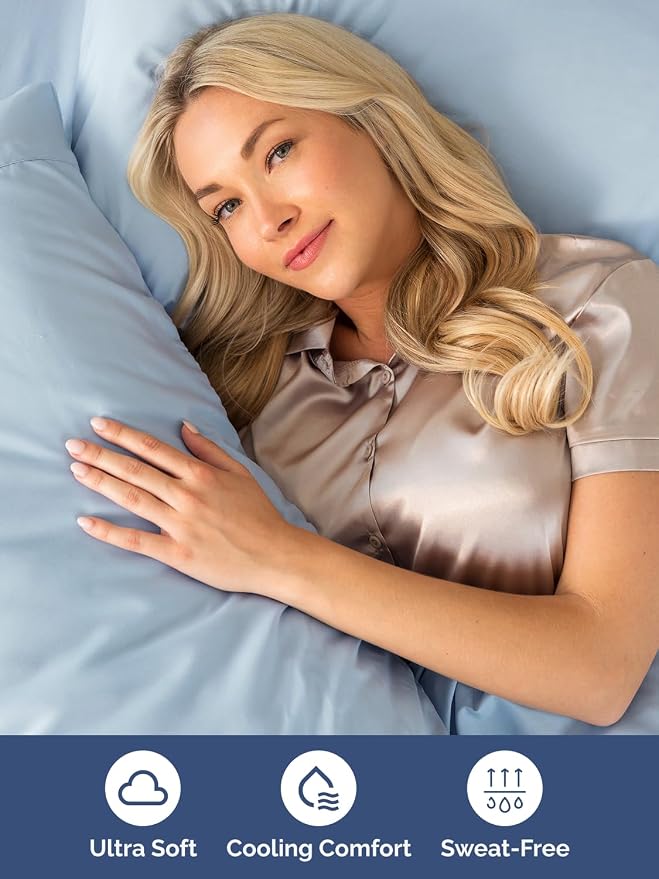 Extra Deep Split King Sheet Set - 5 Piece Soft & Cooling Sheets - Sky Blue | Easily Fits 18 to 24 inch Mattress - Ultra Soft, Wrinkle & Fade Free with Extra Deep Pockets - Comfy Hotel Luxury Bedding