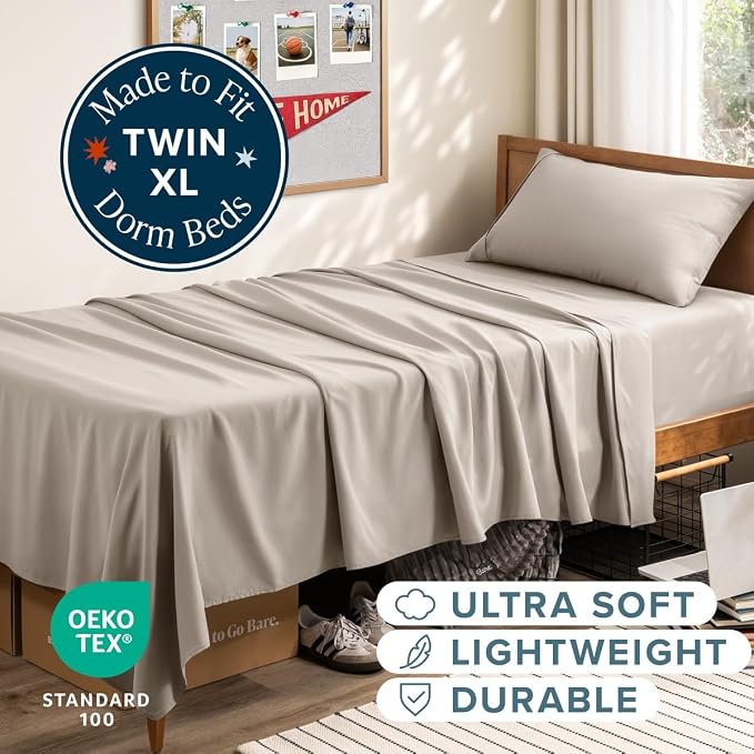 Bare Home Twin XL Sheet Set - 1800 Ultra-Soft (Twin XL, Khaki) | Deep Pockets 6 to 15 Inches, Breathable, Hypoallergenic, Hotel Luxury, Easy Fit, Soft, All-Season