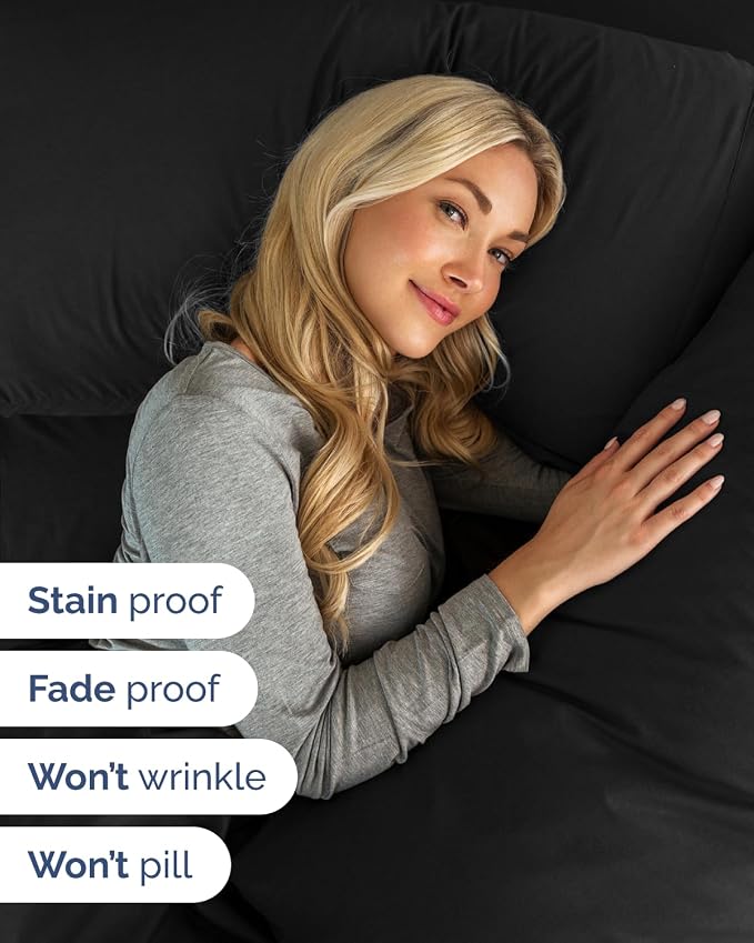 CGK Unlimited Extra Deep Flex Top Split Head King Sheet Set - 6 Piece Breathable and Cooling Sheets - Hotel Luxury Bedding for Women, Men, Kids & Teens - Easy Secure Fit - Extra Deep Pockets - Black