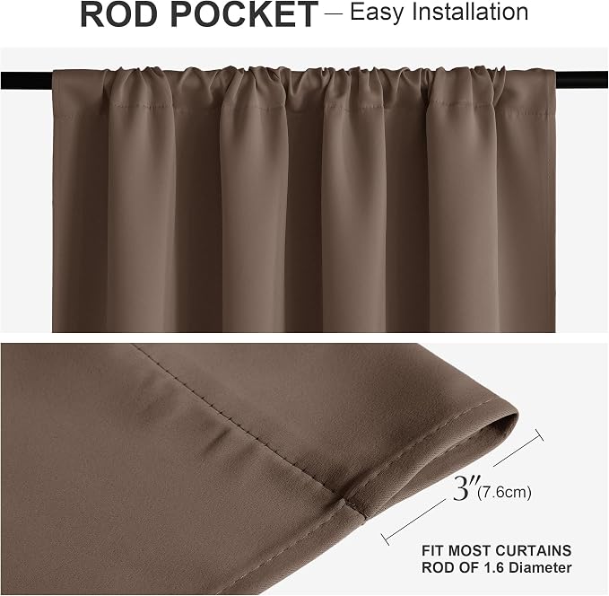 PONY DANCE Light Blocking Panels - Blackout Window Curtain Room Darkening Rod Pocket Thermal Insulated Curtains Energy Saving for Living Room/Draperies, 42 Wide x 72 Long, Mocha, 2 Pieces