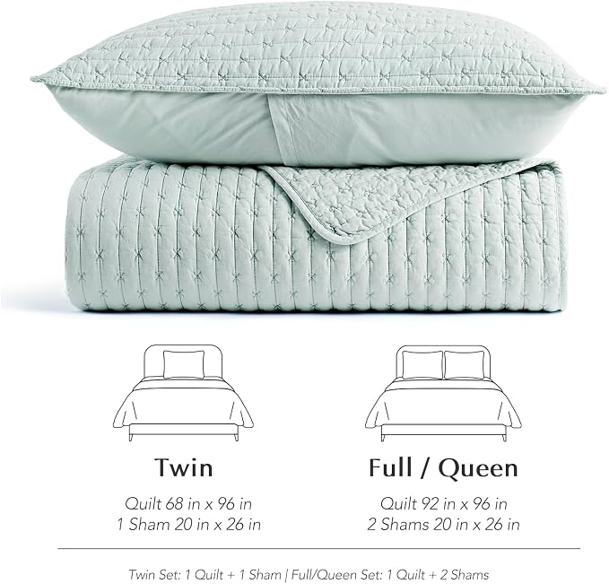 100% Cotton Cross Stitch Quilt Set, Twin, Seafoam Aqua | 100% Cotton, Elegant Cross Stitch, Soft & Breathable, Prewashed Softness, Oversized Design, OEKO-TEX® Certified
