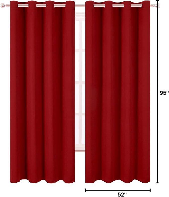 Dark Red Thermal Blackout Curtains/52 x 95 Inch/Set of 2 Panels Room Darkening Curtains for Bedroom
