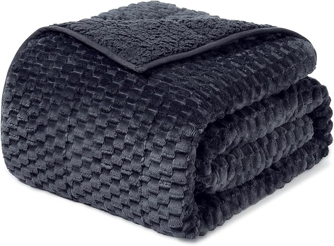 Drewin Weighted Blanket for Adults 60" x 80" 15lbs Fuzzy Blankets Dark Grey | Stress Relief & Better Sleep,Soft Jacquard Sherpa Fleece Heavy Blanket Queen Size, Machine Washable,for Napping & Relaxing