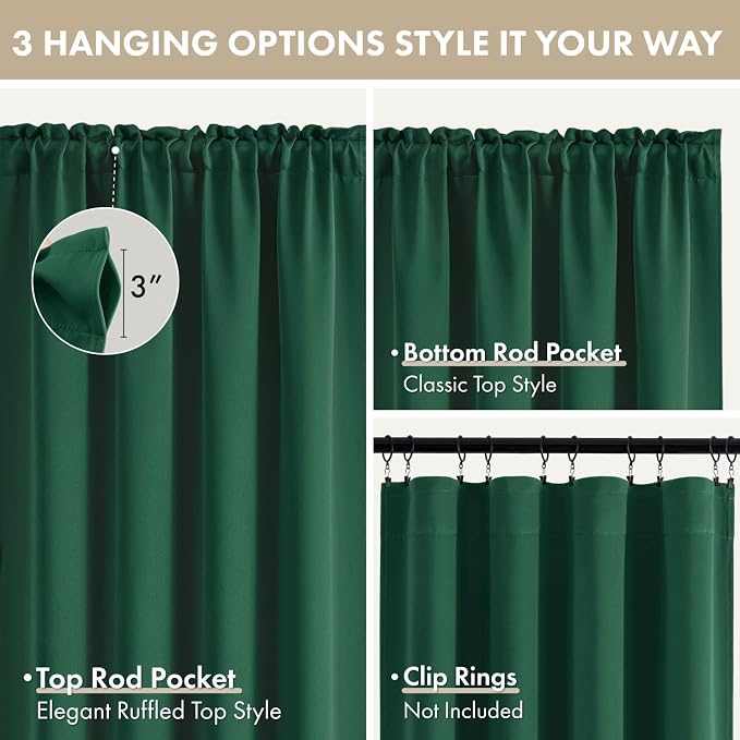MIULEE Set of 4 Hunter Green 45 Inch Short Blackout Kitchen Window Curtains | Bedroom Drapes, Light Blocking Privacy Curtains for Small Windows, Bathroom, RV/Motorhome, Laundry, Top&Bottom Rod Pocket