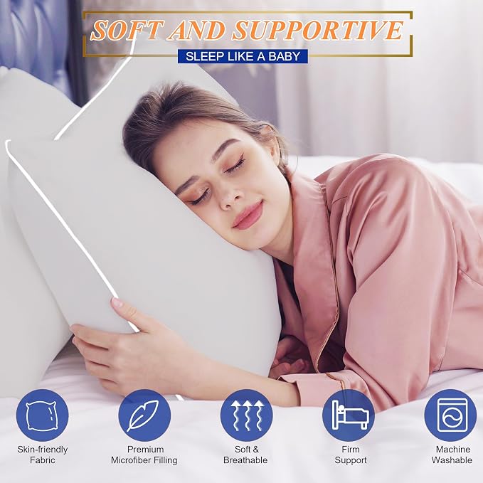 MZOIMZO Bed Pillows for Sleeping- Soft Density, Queen Size Set of 2, Cooling Hotel Quality with Premium Soft Down Alternative Fill for Back, Stomach or Side Sleepers, 45×70CM, Light Grey
