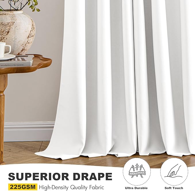 MIULEE Blackout Curtains for Bedroom 2 Panels 50 x 63 Inch Long Pure White | Thermal Insulated, Living Room Darkening Grommet Drapes, Noise Reducing, Light Blocking Window Treatments