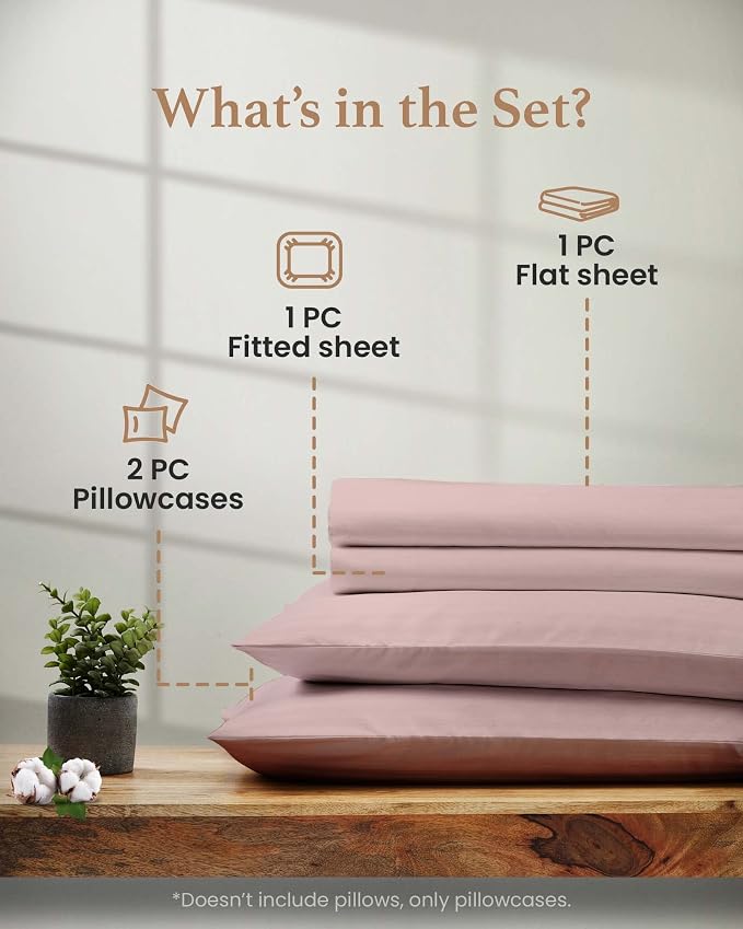Good Sleep Bedding 100% Egyptian Cotton Queen Size Bed Sheets, 4 Piece Silky Sateen Weave, Queen Size Sheets, Ultra-Soft & Durable Hotel Luxury, 16" Deep Pocket Queen Sheet Set - Blush