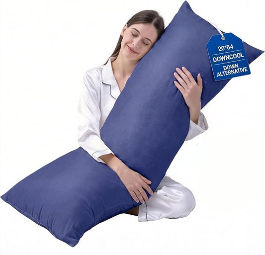 DOWNCOOL Large Body Pillow Insert- Breathable Full Body Pillow for Side Sleeper - Soft Long Bed Pillow for Adults - 20 x 54 inch （Blue）