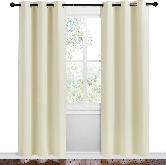 NICETOWN Kitchen Curtains for Decoration, Beige, 2 Panels, W42 x L78 inches, Thermal Insulated Grommet Room Darkening Draperies/Panels for Laundry | Blackout Thermal Insulated Grommet Draperies Panels for Laundry Bedroom Living Room, Light Blocking Noi...