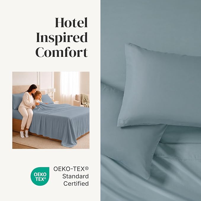 Modern Threads Soft Microfiber Solid Sheets - Luxurious Microfiber Bed Sheets - Includes Flat Sheet, Fitted Sheet with Deep Pockets, & Pillowcases Ocean Queen