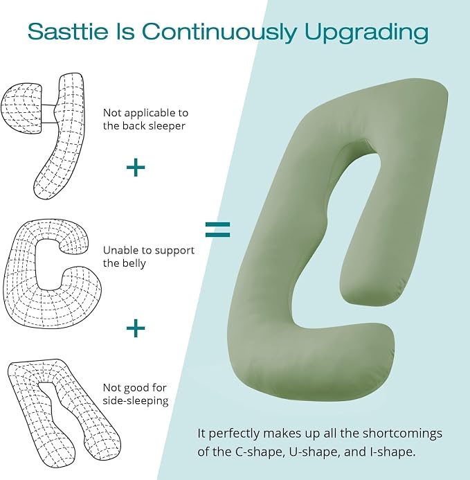 Cooling Pregnancy Pillows for Sleeping, 57'' Full Body Pillow, Green | Sasttie Maternity Pillow, OEKO-TEX, Down Alternative, Removable Cover, Pregnant Women Must Haves, Maternity Essential