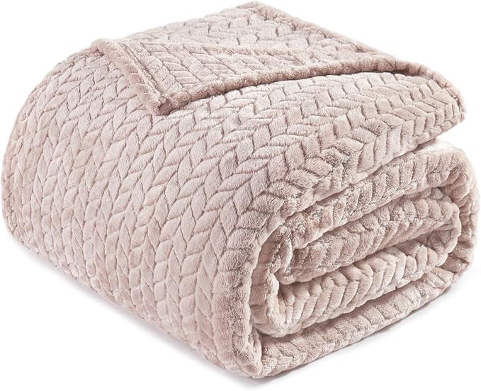 Exclusivo Mezcla Soft Fleece Bed Blanket Queen Size, 90”x90”, Camel | Cozy Fluffy Lightweight Blankets for Summer, Decorative Plush Flannel Throws for Living Room, Bedroom with Leaves Pattern