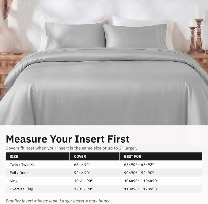 California Design Den Luxury Duvet Cover Set Twin XL, Light Grey | Soft 400 Thread Count 100% Cotton Sateen Backed by GH Seal, Duvet Cover & Pillow Sham 2 Pc Set, Button Closure & Corner Ties