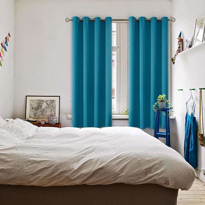 BGment Peacock Blue Blackout Curtains for Bedroom 63 Inch Long - 2 Panels | Grommet Top, Black Out, Room Darkening, Sunblock, Thermal Insulated, Window Drapes for Kids Boys Room, 52x63 Inch