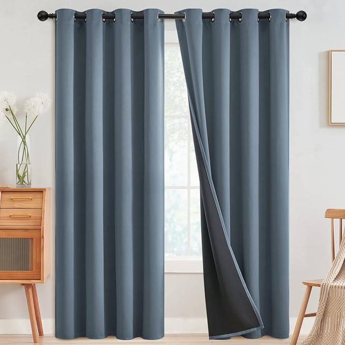 SimpleHome Stone Blue 100% Blackout Curtains Room Darkening Living Room 84L | Curtains for Bedroom,Thermal Insulated Grommet Window Drapes,Curtains for Living Room with Black Back,52 x 84 Inch,2 Panels