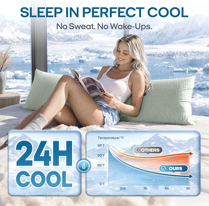 ZonLi Cooling Body Pillowcase for Hot Sleepers, Breathable Body Pillow Cover, Double-Sided Cooling Fabric, Soft Silky Touch, Ideal for Night Sweats, 20 x 54 Inch, Green
