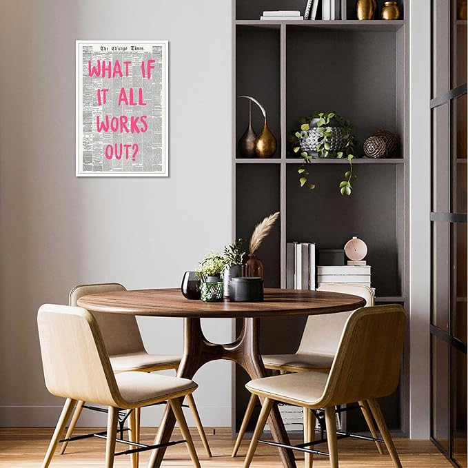 Drimiler What If It All Works Out Poster Retro Newspaper Pink Font Canvas Wall Art Positive Affirming Quote Minimalist Prints Painting For Home Bedroom Dorm Wall Decor 16x24in Unframed
