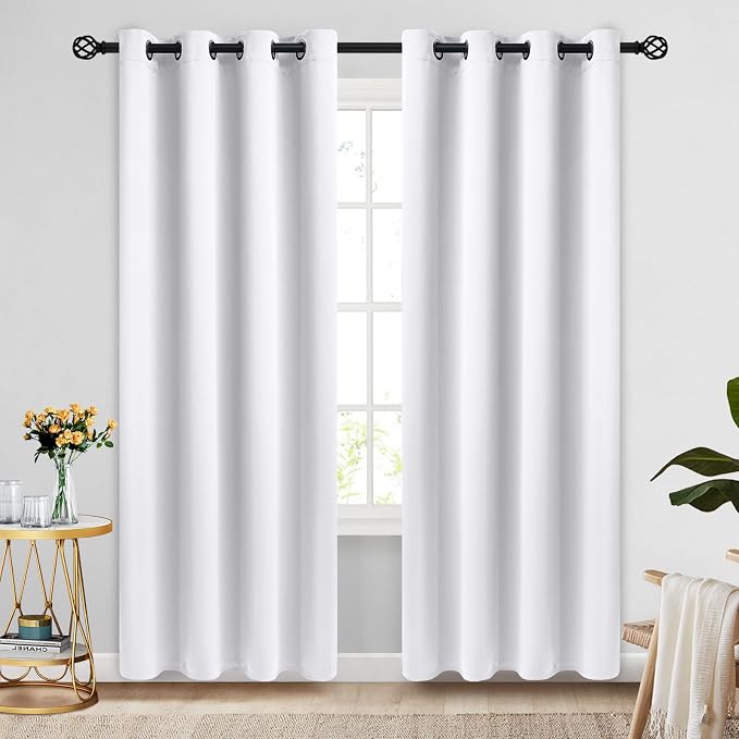 COSVIYA Grommet Room Darkening Pure White Curtains 84 inch Long for Bedroom | Light Blocking Insulated Thermal Curtains for Living Room, Blackout Thick Polyester Window Drapes,52x84 inches, 2 Panels
