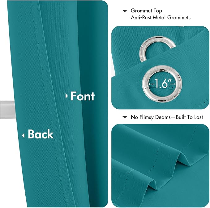 MIULEE Blackout Curtains for Bedroom 2 Panels 40 x 72 Inch Long Teal | Thermal Insulated, Living Room Darkening Grommet Drapes, Noise Reducing, Light Blocking Window Treatments