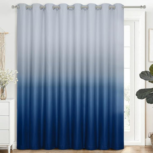 SimpleHome Ombre Gradient Blue White to Gray Curtains for Bedroom,100Wx84L | Room Darkening Curtains,Light Blocking Thermal Insulated Grommet Window Curtains for Living Room,1 Panel,84 Inches Length
