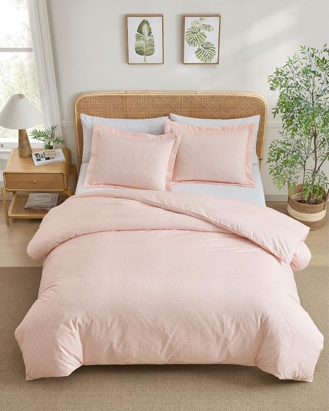 Duvet Cover Full Size - Soft Floral Duvet Cover - 3 Piece - Pink Daisy | Soft Floral Duvet Cover 80 x 90 with 2 Pillow Shams, Zipper Closures & Ties, Floral Bedding for Women, Men, Kids & Teens
