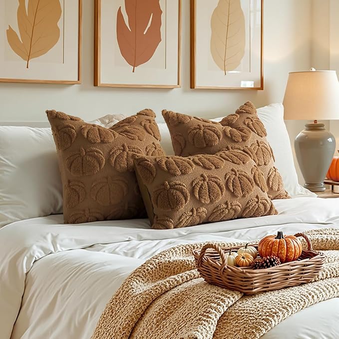 MIULEE Fall Pillow Covers Pumpkin Fall Decor 20x20 Brown | Set of 2 Fall Decorations for Home, Plush Faux Fur Farmhouse Accent Pillowcases, Porch Sofa Couch Cushion Bed Livingroom