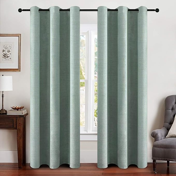 MIULEE 100% Blackout Linen Curtains for Bedroom 42x90 Inches Seafoam Green | Room Darkening, Light Blocking, Thermal Insulated, Grommet Top, Linen Textured, Window Curtains for Living Room, 2 Panels