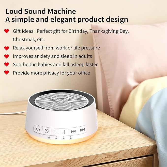 Sound Machine Night Light White Noise Machine with 30 Soothing Sounds 12 Colors Night Light Sleep Machine for Baby Kids Adults Brown Pink Nosie Machine with 32 Volume Levels for Office Home Travel