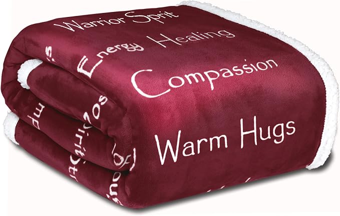 Compassion Blanket (Brand)- Strength Courage Super Soft Warm Hugs, Get Well Gift Blanket Plush Healing Thoughts Positive Energy Love & Hope (Burgundy, 50 x 65 Sherpa)