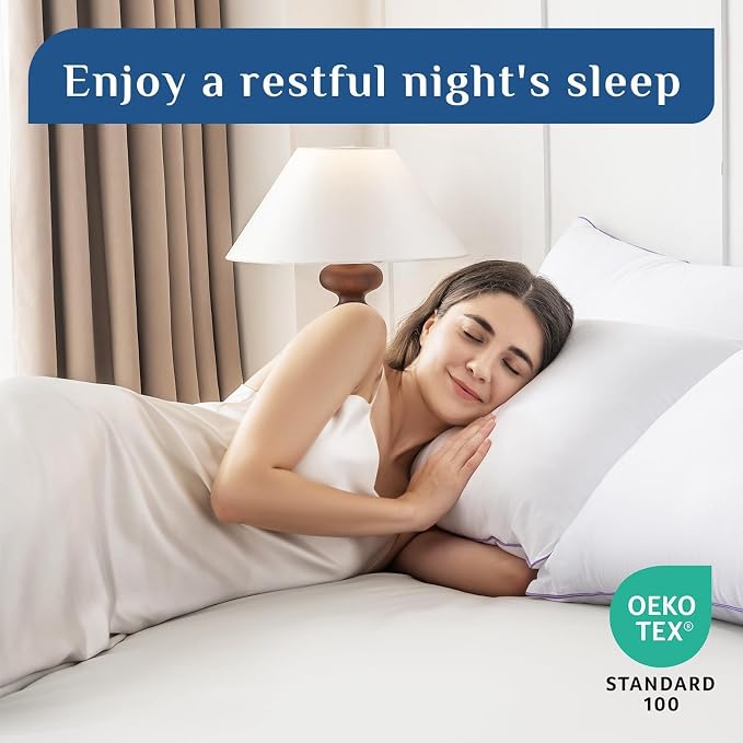 JOLLYVOGUE Pillows Standard Size Set of 4, Washable Supportive Firm Bed Pillows with Oeko-Tex Certified Soft Down Alternative Fill, Luxury Hotel Quality for Side, Back and Stomach Sleepers
