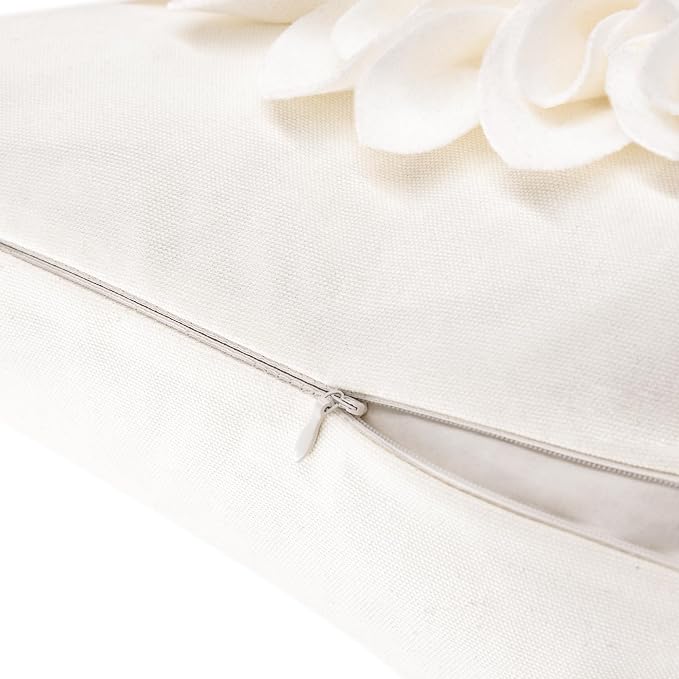 OiseauVoler Decorative 3D Flower Throw Pillow Covers for Couch 18x18 Inch | Ivory White Aesthetic Sunflower Pattern Handmade Pillowcases Boho Farmhouse Bed Decor Vintage Floral Easy Care