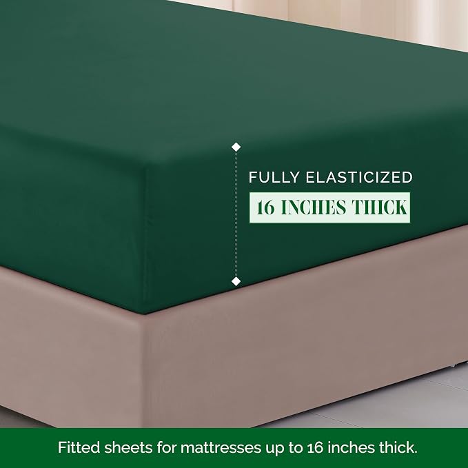 Elegant Comfort Luxurious 1500 Premium Hotel Quality Microfiber Three Line Embroidered Softest 4-Piece Bed Sheet Set, Wrinkle and Fade Resistant, Queen, Hunter Green