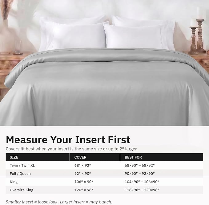California Design Den 100% Cotton Sateen Duvet Cover King Size, Light Grey | Duvet Cover Only, Comforter Not Included, Backed by Good Housekeeping Seal, Button Closure & Corner Ties
