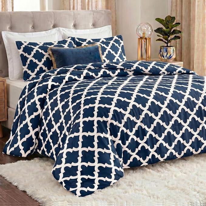 Utopia Bedding 3 Pc Queen Comforter Set, Printed Comforter, Navy | Comforter Set Includes Comforter (88x88) Inches, 2 Shams (20x26) Inches. Soft Microfiber Down Alternative, Machine Washable.