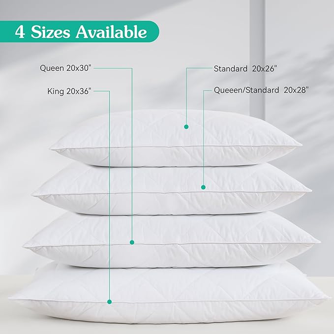Three Geese White Goose Feather Cotton Pillows Queen Size Set of 1- Soft 600 Thread Count 100% Cotton, Medium Firm,Soft Support Surround Fill Cotton (Queen Size:Pack of 1)