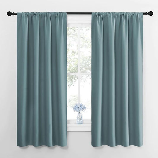 NICETOWN Greyish Blue Blackout Curtains for Living Room 42" w x 63" L 2 PCs | Thermal Insulated Rod Pocket Drapes Draperies for Bedroom Kitchen Window, Light Blocking Noise Reducing Room Darkening Decor