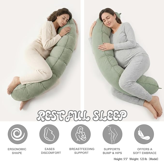 Peallow(Pat. Pend) – Long Round Body Pillow for Adults, Bolster Pillow for Sleeping, Soft and Supportive Pillow for Sleeping & Lumbar Support (Celadon Green,59")