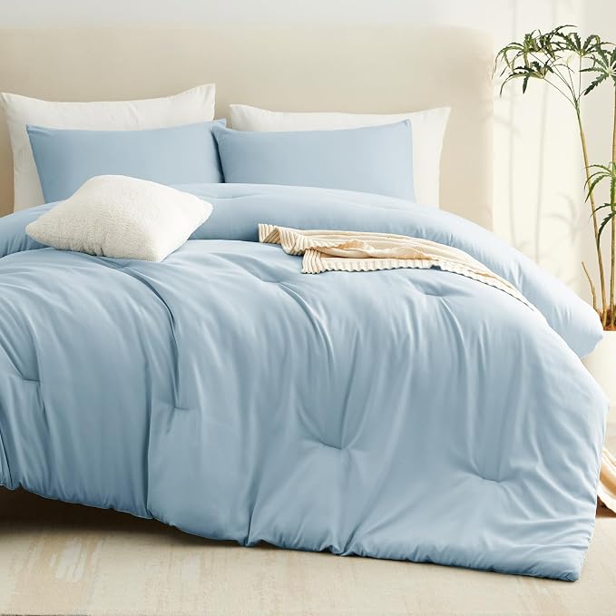 Twin Comforter Set, 2 Pieces Down Alternative Bedding, Light Blue | 270 GSM Twin XL College Dorm Comforter with 4 Corner Ties Use as a Duvet Insert, OEKO-TEX Certified, 1 Pillowcase, 68 x 88 in