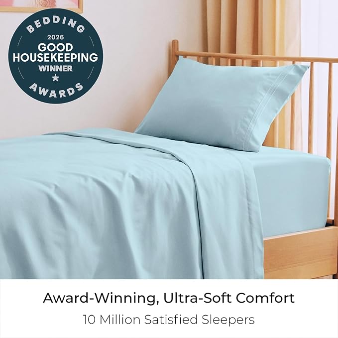Mellanni Iconic 3-Piece, Ultra Soft Sheet Set (Twin, Aqua) | 10M+ Sleepers. Lab-tested: Sleeps Cool, Stays Bright, Strong, Smooth. Good Housekeeping Best Bedding, 7 yrs running.